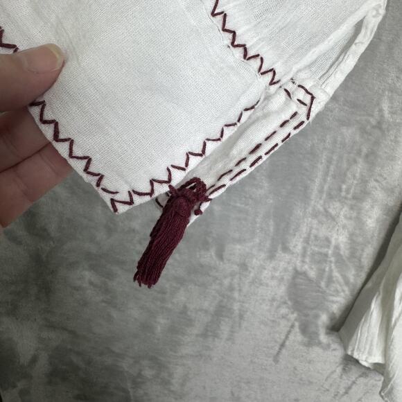 Nativa Tunic Top Womens Medium Embroidered Boho Peasant Blouse Tassel Bohemian - Picture 6 of 11